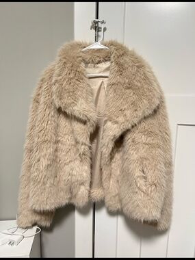 Beige Faux Fur Coat - Women's Plush Jacket